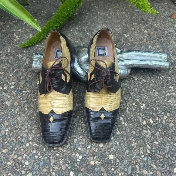 David Eden Genuine Teju Lizard Brown Camel Lace Up Dress Oxfords Shoes Size 11.5 - Picture 12 of 13